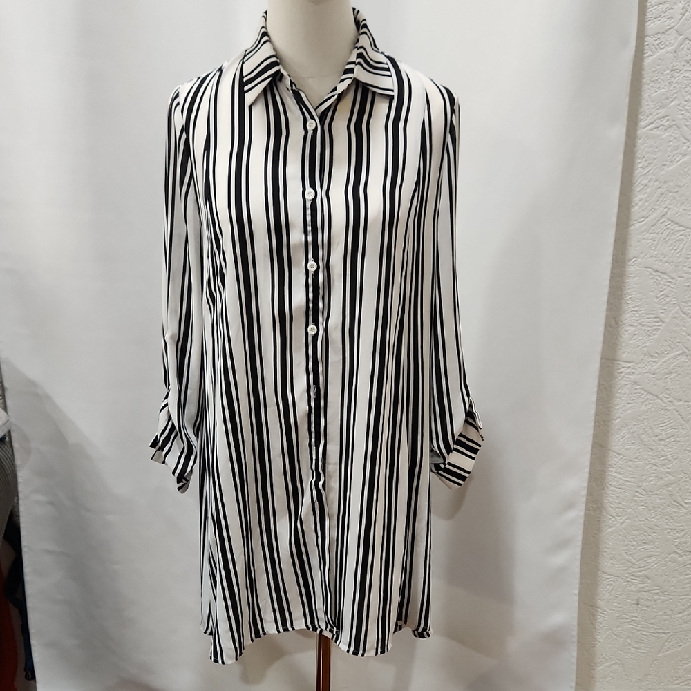 Black And White striped Shirt Dress